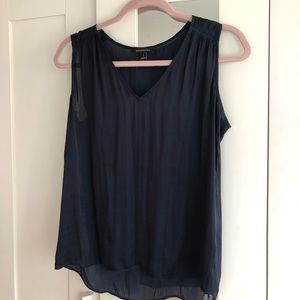 Navy colored satin top, flowy